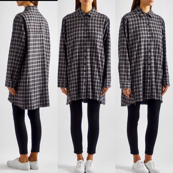 One Teaspoon Upsized Checkered Shirt Side Zip Fray - Picture 2 of 7